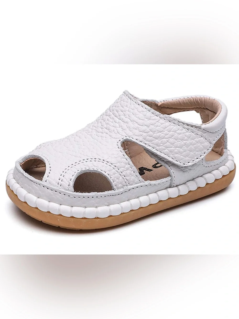Kids White Leather Sandal - Comfortable Closed-Toe Design